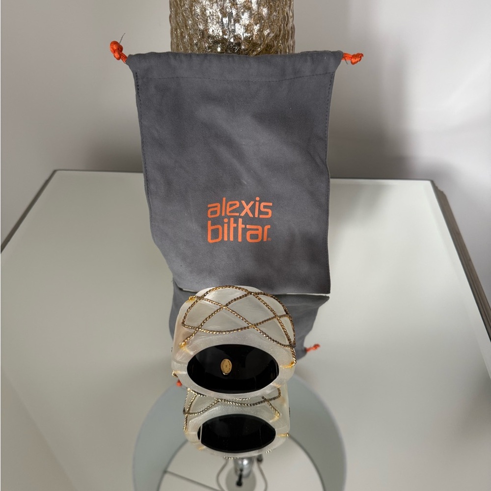 Alexis Bittar Ivory and Gold Diamond Pattern Bracelet